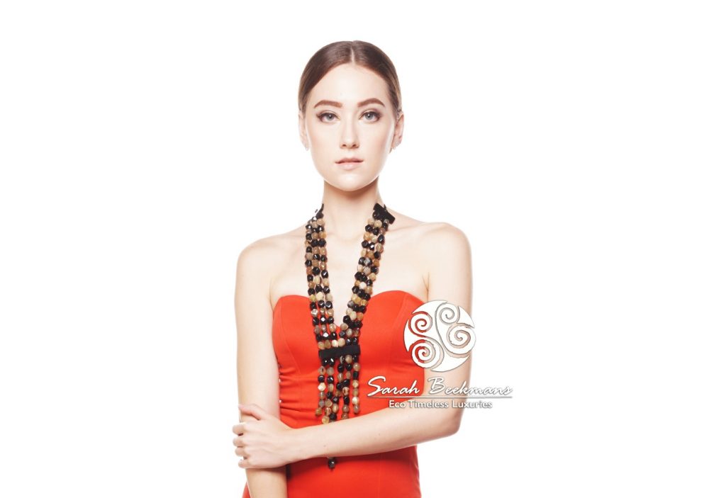 Black horn necklace red dress