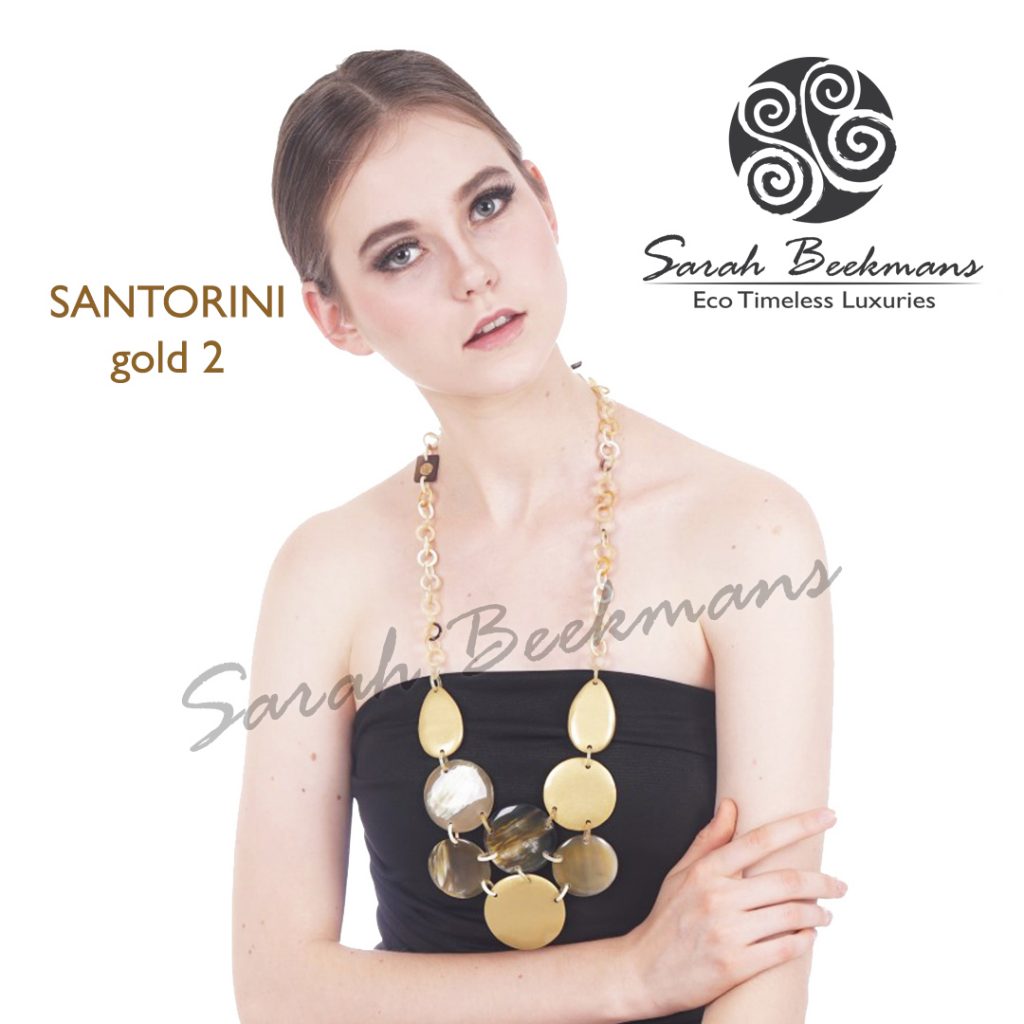 Gold double horn necklace santorini